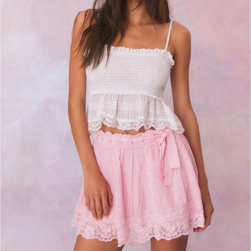 LoveShackFancy Matera Cotton Stripe Lace Skirt
